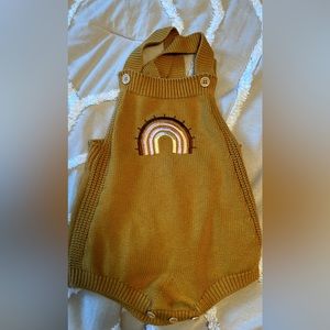 Mustard yellow rainbow knit romper